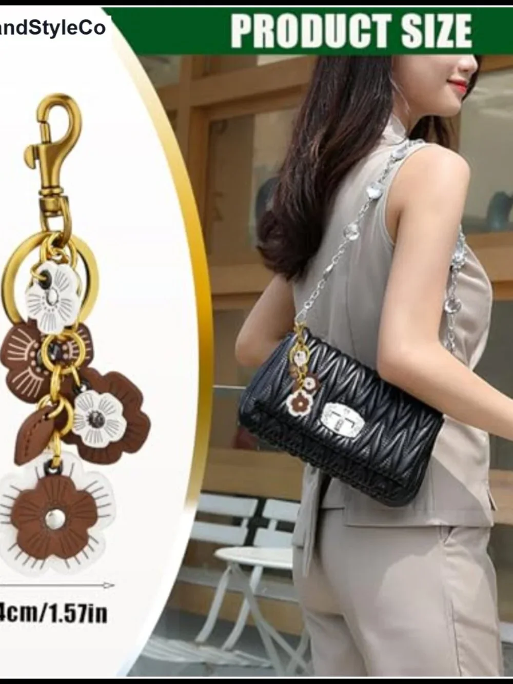 Leather Camellia Flower Bag Charm Keychain Vintage Handbag Wallet Decor
